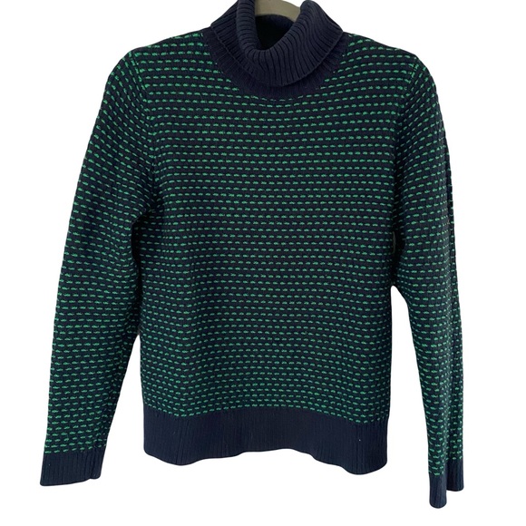 J. Crew Navy Blue Green Turtleneck Classic Cozy Pullover Sweater Small - Picture 1 of 5